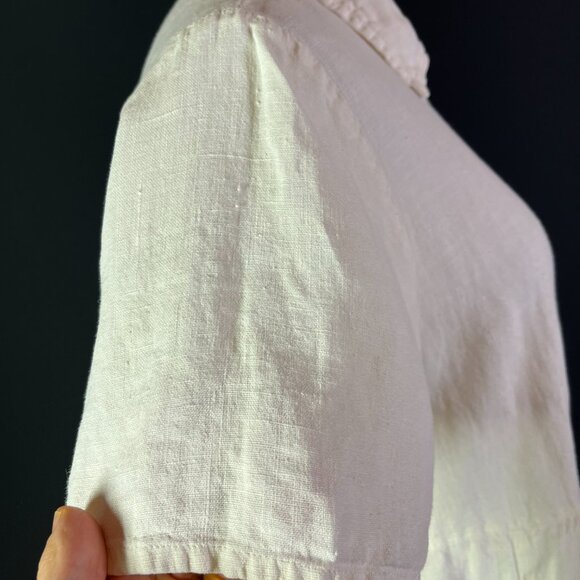 FLAX Size S Cream Short Sleeve Tunic Shirt Collared *Flaw - Picture 11 of 13